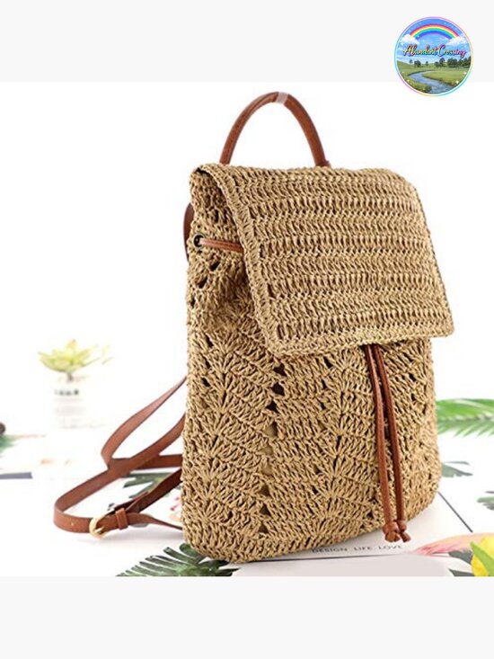 Handwoven Straw Backpack Drawstring Shoulder Bag Bohemian Beach Bag main image 5